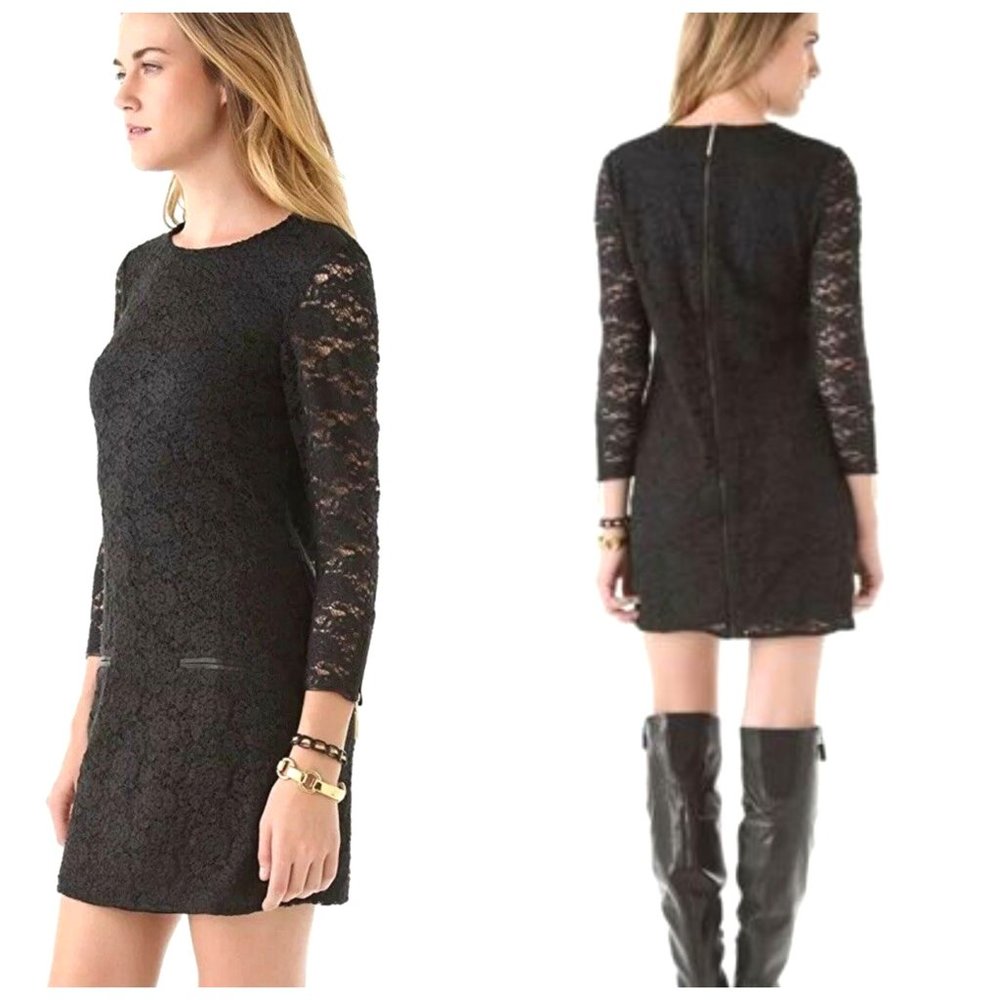 Juicy Couture Navy Lace with Faux Leather Trim Mini Dress